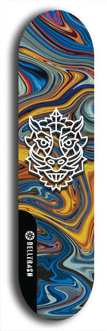 Skateboard deck: Limited edition, North American maple skateboard deck designed by underground artist BellyRash -- available in widths 7.5 to 8.5 inches in both mellow concave and steep concave shapes. Artwork: WARTHOG brand popsicle-shaped skateboard deck with WARTHOG logo broken into multiple colors and shades