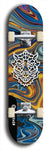 Skateboard deck: Limited edition, North American maple skateboard deck designed by underground artist BellyRash -- available in widths 7.5 to 8.5 inches in both mellow concave and steep concave shapes. Artwork: WARTHOG brand popsicle-shaped skateboard deck with WARTHOG logo broken into multiple colors and shades