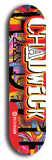 Limited edition, North American maple skateboard deck designed by underground artist BellyRash - available widths 7.5 to 8.5 inches in both mellow concave and steep concave shapes. Artwork: CHADWICK brand popsicle-shaped with large CHADWICK logo multi-colored patterned background