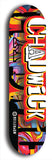 Limited edition, North American maple skateboard deck designed by underground artist BellyRash - available widths 7.5 to 8.5 inches in both mellow concave and steep concave shapes. Artwork: Chadwick brand popsicle-shaped with large Chadwick logo and red robot illustration with BellyRash red logo