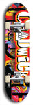 Limited edition, North American maple skateboard deck designed by underground artist BellyRash - available widths 7.5 to 8.5 inches in both mellow concave and steep concave shapes. Artwork: CHADWICK brand popsicle-shaped with large CHADWICK logo multi-colored patterned background