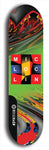 Limited edition, North American maple skateboard deck designed by underground artist BellyRash - available widths 7.5 to 8.5 inches in both mellow concave and steep concave shapes. Artwork: MIC LOC LIN brand popsicle-shaped with large MIC LOC LIN logo with a multi-colored patterned background