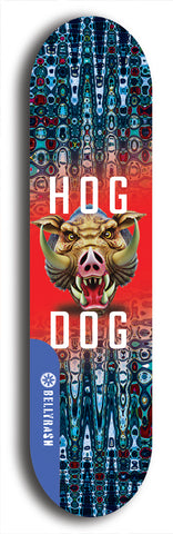 North American maple skateboard deck designed by underground artist BellyRash -- available in widths between 7.5 to 8.5 inches in both mellow concave and steep concave shapes from the BellyRash Limited Edition Blitz Deck series: Hog Dog