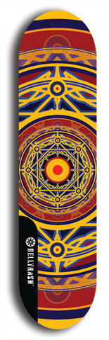 Skateboard deck: Limited edition, North American maple skateboard deck designed by underground artist BellyRash - available widths 7.5 to 8.5 inches in both mellow concave and steep concave shapes. Artwork: DHARMAMECHANIC logo brand popsicle-shaped deck 