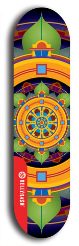 Skateboard deck: Limited edition, North American maple skateboard deck designed by underground artist BellyRash - available widths 7.5 to 8.5 inches in both mellow concave and steep concave shapes. Artwork: DHARMAMECHANIC logo brand popsicle-shaped deck 