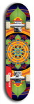 Skateboard deck: Limited edition, North American maple skateboard deck designed by underground artist BellyRash - available widths 7.5 to 8.5 inches in both mellow concave and steep concave shapes. Artwork: DHARMAMECHANIC logo brand popsicle-shaped deck 