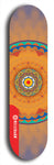 Skateboard deck: Limited edition, North American maple skateboard deck designed by underground artist BellyRash - available widths 7.5 to 8.5 inches in both mellow concave and steep concave shapes. Artwork: DHARMAMECHANIC logo brand popsicle-shaped deck 