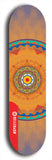 Skateboard deck: Limited edition, North American maple skateboard deck designed by underground artist BellyRash - available widths 7.5 to 8.5 inches in both mellow concave and steep concave shapes. Artwork: DHARMAMECHANIC logo brand popsicle-shaped deck 