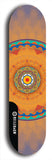 Skateboard deck: Limited edition, North American maple skateboard deck designed by underground artist BellyRash - available widths 7.5 to 8.5 inches in both mellow concave and steep concave shapes. Artwork: DHARMAMECHANIC logo brand popsicle-shaped deck 