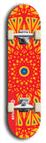 Skateboard deck: Limited edition, North American maple skateboard deck designed by underground artist BellyRash - available widths 7.5 to 8.5 inches in both mellow concave and steep concave shapes. Artwork: DHARMAMECHANIC logo brand popsicle-shaped deck 