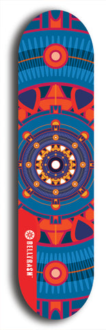 Skateboard deck: Limited edition, North American maple skateboard deck designed by underground artist BellyRash - available widths 7.5 to 8.5 inches in both mellow concave and steep concave shapes. Artwork: DHARMAMECHANIC logo brand popsicle-shaped deck 