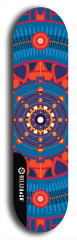 Skateboard deck: Limited edition, North American maple skateboard deck designed by underground artist BellyRash - available widths 7.5 to 8.5 inches in both mellow concave and steep concave shapes. Artwork: DHARMAMECHANIC logo brand popsicle-shaped deck 