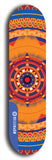 Skateboard deck: Limited edition, North American maple skateboard deck designed by underground artist BellyRash - available widths 7.5 to 8.5 inches in both mellow concave and steep concave shapes. Artwork: DHARMAMECHANIC logo brand popsicle-shaped deck 