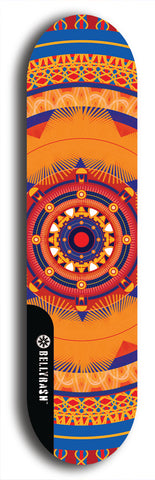 Skateboard deck: Limited edition, North American maple skateboard deck designed by underground artist BellyRash - available widths 7.5 to 8.5 inches in both mellow concave and steep concave shapes. Artwork: DHARMAMECHANIC logo brand popsicle-shaped deck 