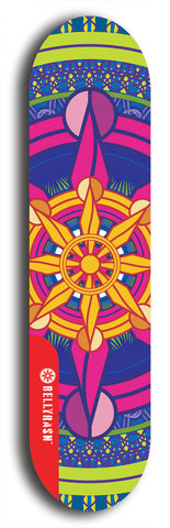 Skateboard deck: Limited edition, North American maple skateboard deck designed by underground artist BellyRash - available widths 7.5 to 8.5 inches in both mellow concave and steep concave shapes. Artwork: DHARMAMECHANIC logo brand popsicle-shaped deck 