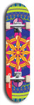 Skateboard deck: Limited edition, North American maple skateboard deck designed by underground artist BellyRash - available widths 7.5 to 8.5 inches in both mellow concave and steep concave shapes. Artwork: DHARMAMECHANIC logo brand popsicle-shaped deck 