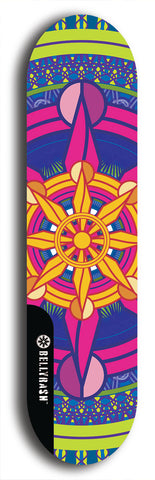 Skateboard deck: Limited edition, North American maple skateboard deck designed by underground artist BellyRash - available widths 7.5 to 8.5 inches in both mellow concave and steep concave shapes. Artwork: DHARMAMECHANIC logo brand popsicle-shaped deck 