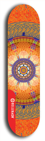 Skateboard deck: Limited edition, North American maple skateboard deck designed by underground artist BellyRash - available widths 7.5 to 8.5 inches in both mellow concave and steep concave shapes. Artwork: DHARMAMECHANIC logo brand popsicle-shaped deck 