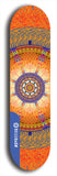 Skateboard deck: Limited edition, North American maple skateboard deck designed by underground artist BellyRash - available widths 7.5 to 8.5 inches in both mellow concave and steep concave shapes. Artwork: DHARMAMECHANIC logo brand popsicle-shaped deck 