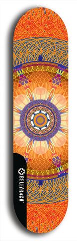 Skateboard deck: Limited edition, North American maple skateboard deck designed by underground artist BellyRash - available widths 7.5 to 8.5 inches in both mellow concave and steep concave shapes. Artwork: DHARMAMECHANIC logo brand popsicle-shaped deck 