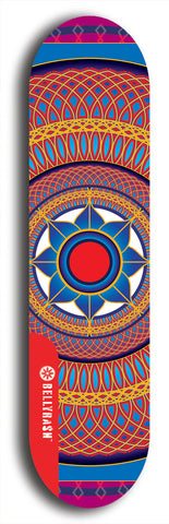 Skateboard deck: Limited edition, North American maple skateboard deck designed by underground artist BellyRash - available widths 7.5 to 8.5 inches in both mellow concave and steep concave shapes. Artwork: DHARMAMECHANIC logo brand popsicle-shaped deck 