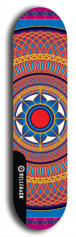 Skateboard deck: Limited edition, North American maple skateboard deck designed by underground artist BellyRash - available widths 7.5 to 8.5 inches in both mellow concave and steep concave shapes. Artwork: DHARMAMECHANIC logo brand popsicle-shaped deck 