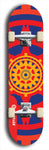 Skateboard deck: Limited edition, North American maple skateboard deck designed by underground artist BellyRash - available widths 7.5 to 8.5 inches in both mellow concave and steep concave shapes. Artwork: DHARMAMECHANIC logo brand popsicle-shaped deck 