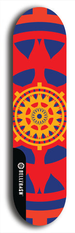 Skateboard deck: Limited edition, North American maple skateboard deck designed by underground artist BellyRash - available widths 7.5 to 8.5 inches in both mellow concave and steep concave shapes. Artwork: DHARMAMECHANIC logo brand popsicle-shaped deck 